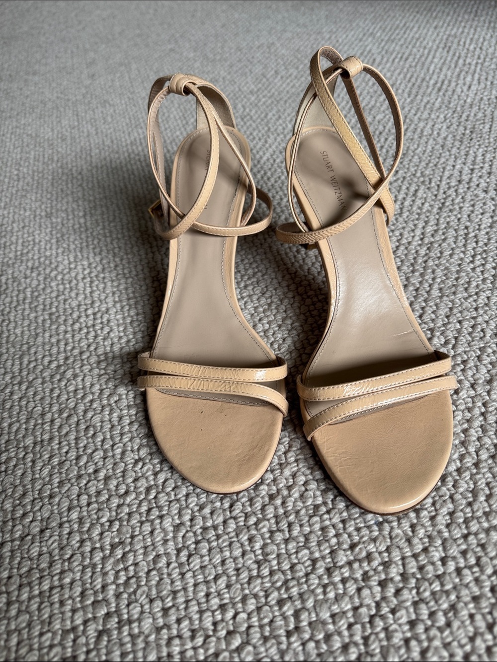 Stuart Weitzman Nude/Tan Strappy Ankle-Wrap Stiletto Sandals